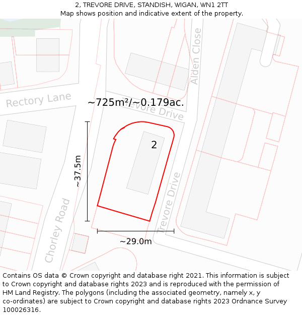 2, TREVORE DRIVE, STANDISH, WIGAN, WN1 2TT: Plot and title map
