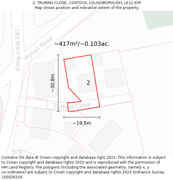 2, TRUMAN CLOSE, COSTOCK, LOUGHBOROUGH, LE12 6YP: Plot and title map