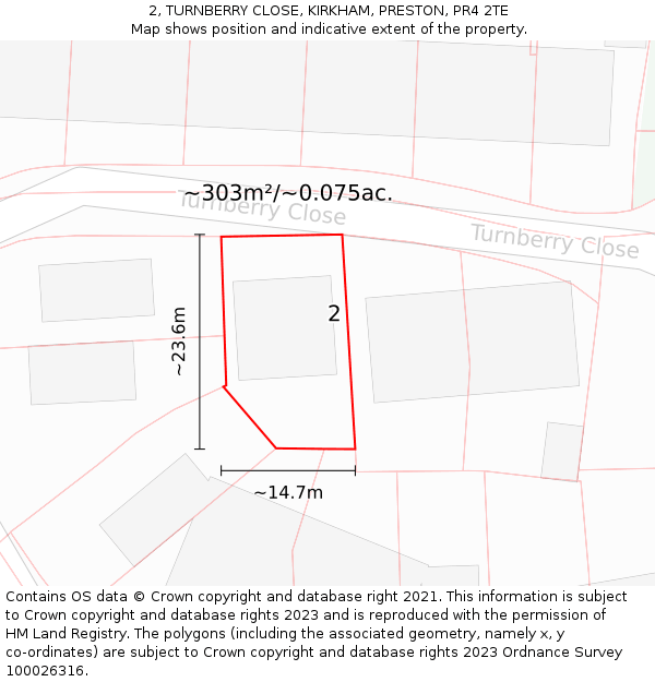 2, TURNBERRY CLOSE, KIRKHAM, PRESTON, PR4 2TE: Plot and title map