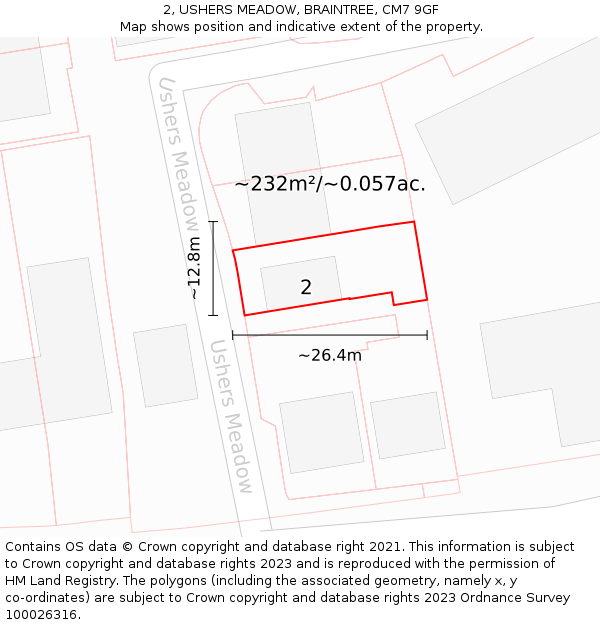 2, USHERS MEADOW, BRAINTREE, CM7 9GF: Plot and title map