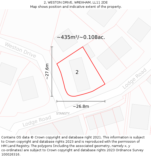 2, WESTON DRIVE, WREXHAM, LL11 2DE: Plot and title map
