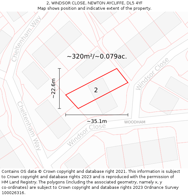 2, WINDSOR CLOSE, NEWTON AYCLIFFE, DL5 4YF: Plot and title map