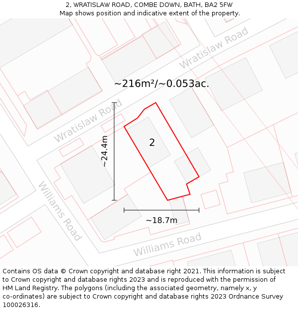 2, WRATISLAW ROAD, COMBE DOWN, BATH, BA2 5FW: Plot and title map