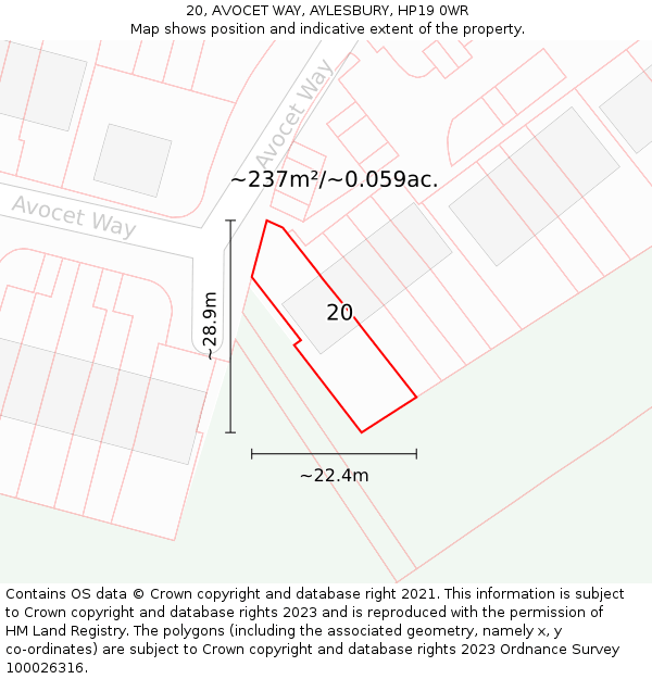20, AVOCET WAY, AYLESBURY, HP19 0WR: Plot and title map