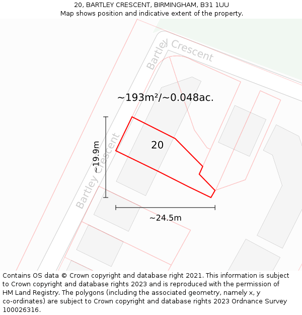 20, BARTLEY CRESCENT, BIRMINGHAM, B31 1UU: Plot and title map