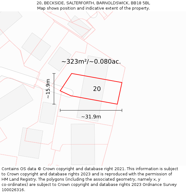 20, BECKSIDE, SALTERFORTH, BARNOLDSWICK, BB18 5BL: Plot and title map