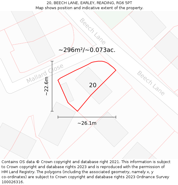 20, BEECH LANE, EARLEY, READING, RG6 5PT: Plot and title map