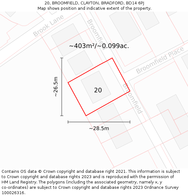 20, BROOMFIELD, CLAYTON, BRADFORD, BD14 6PJ: Plot and title map