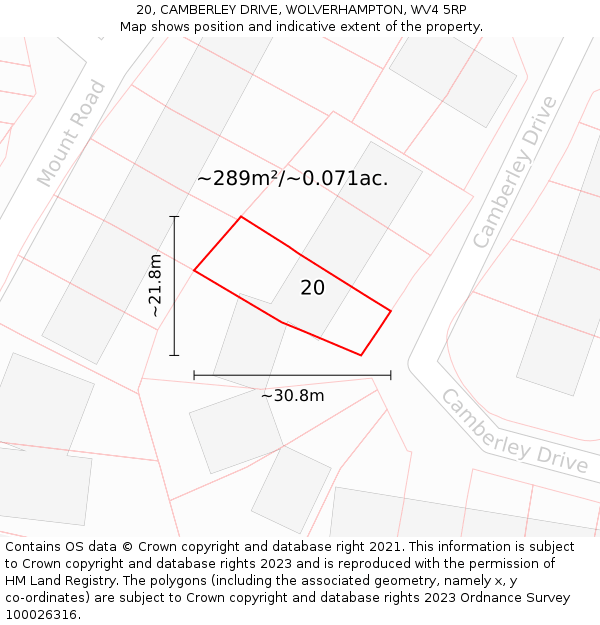 20, CAMBERLEY DRIVE, WOLVERHAMPTON, WV4 5RP: Plot and title map