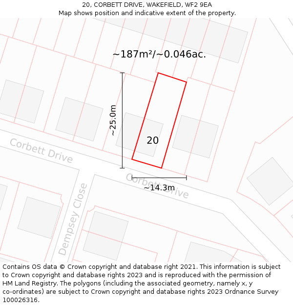 20, CORBETT DRIVE, WAKEFIELD, WF2 9EA: Plot and title map