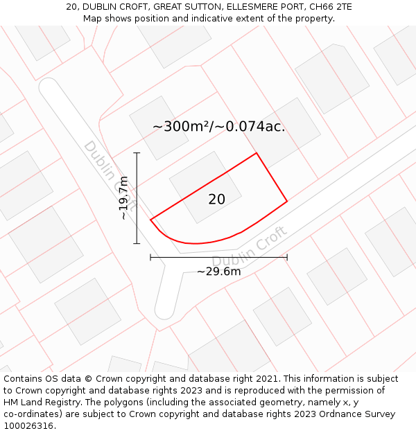 20, DUBLIN CROFT, GREAT SUTTON, ELLESMERE PORT, CH66 2TE: Plot and title map