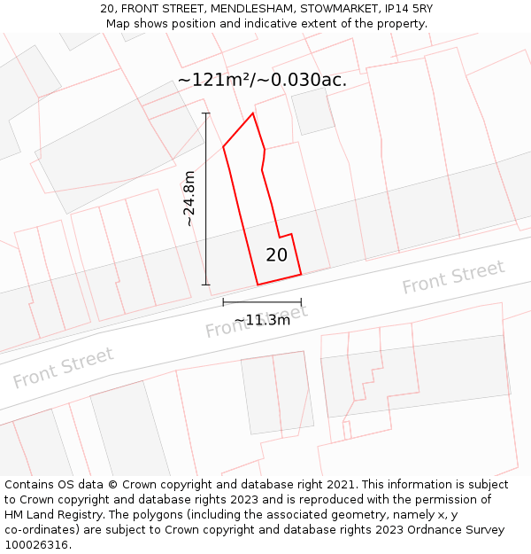 20, FRONT STREET, MENDLESHAM, STOWMARKET, IP14 5RY: Plot and title map