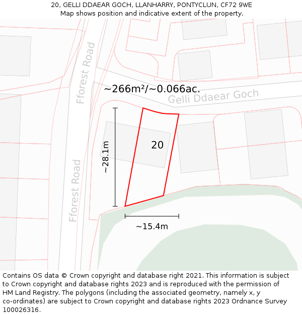 20, GELLI DDAEAR GOCH, LLANHARRY, PONTYCLUN, CF72 9WE: Plot and title map
