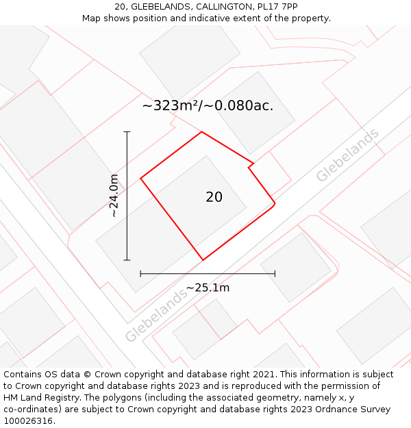 20, GLEBELANDS, CALLINGTON, PL17 7PP: Plot and title map