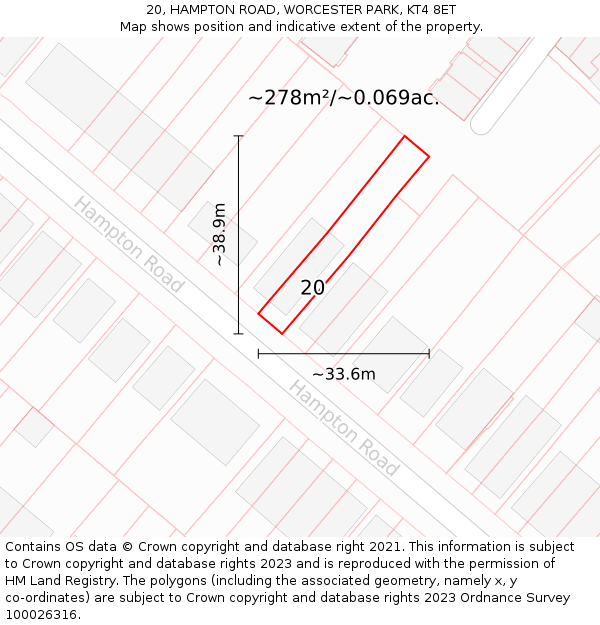 20, HAMPTON ROAD, WORCESTER PARK, KT4 8ET: Plot and title map