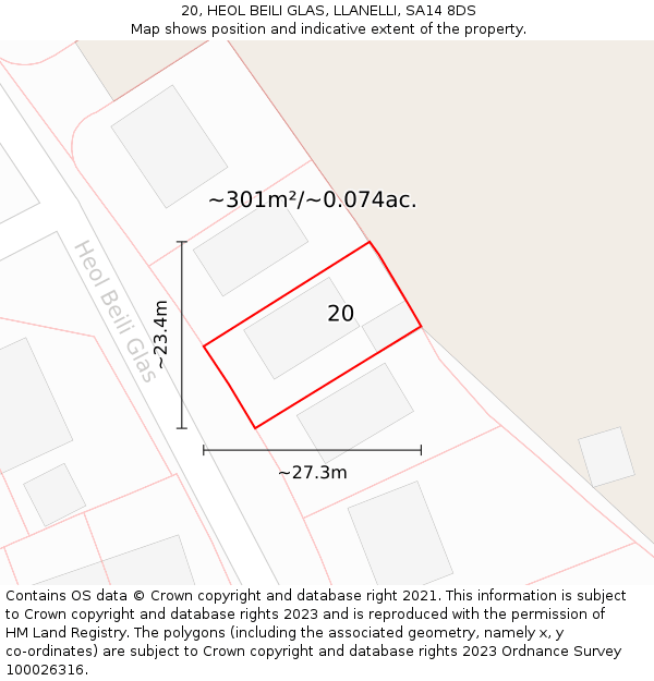 20, HEOL BEILI GLAS, LLANELLI, SA14 8DS: Plot and title map