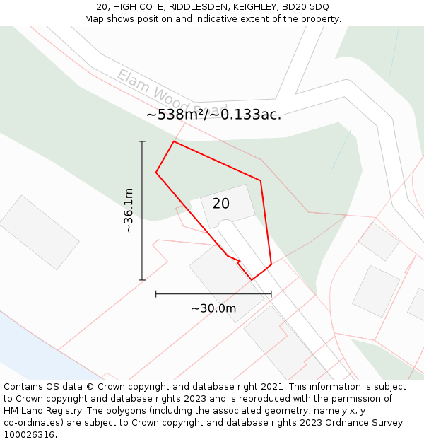 20, HIGH COTE, RIDDLESDEN, KEIGHLEY, BD20 5DQ: Plot and title map