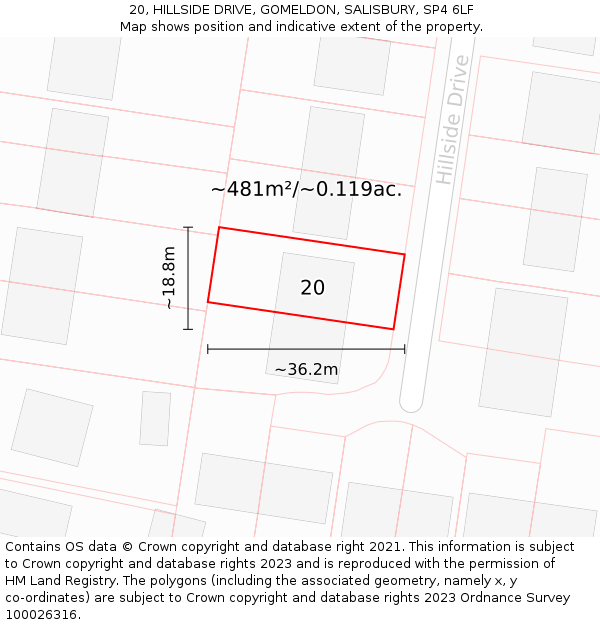20, HILLSIDE DRIVE, GOMELDON, SALISBURY, SP4 6LF: Plot and title map