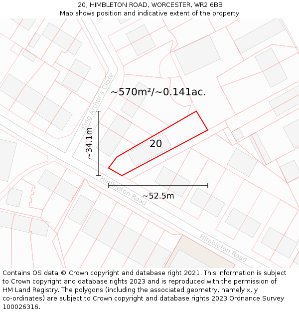 20, HIMBLETON ROAD, WORCESTER, WR2 6BB: Plot and title map