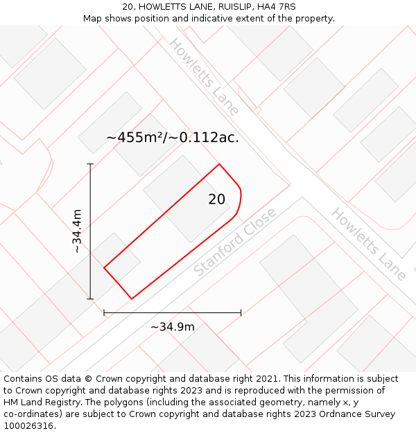 20, HOWLETTS LANE, RUISLIP, HA4 7RS: Plot and title map