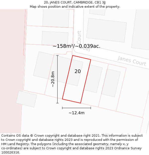 20, JANES COURT, CAMBRIDGE, CB1 3JJ: Plot and title map