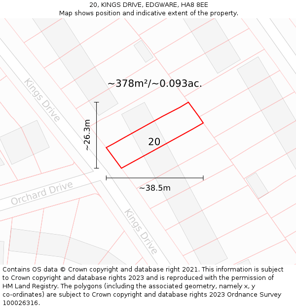 20, KINGS DRIVE, EDGWARE, HA8 8EE: Plot and title map