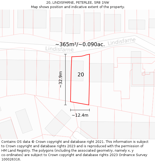 20, LINDISFARNE, PETERLEE, SR8 1NW: Plot and title map