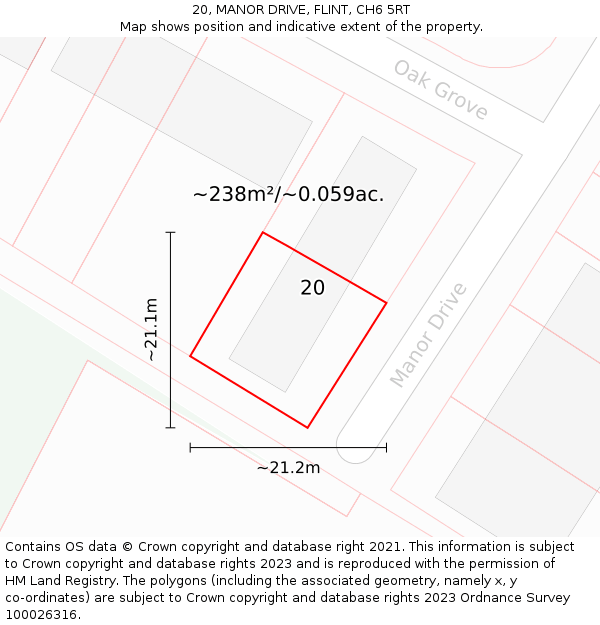 20, MANOR DRIVE, FLINT, CH6 5RT: Plot and title map