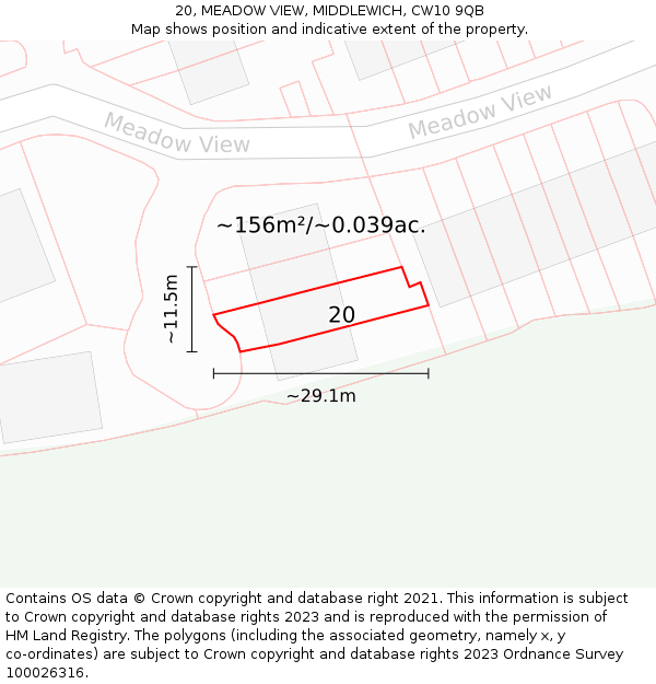 20, MEADOW VIEW, MIDDLEWICH, CW10 9QB: Plot and title map