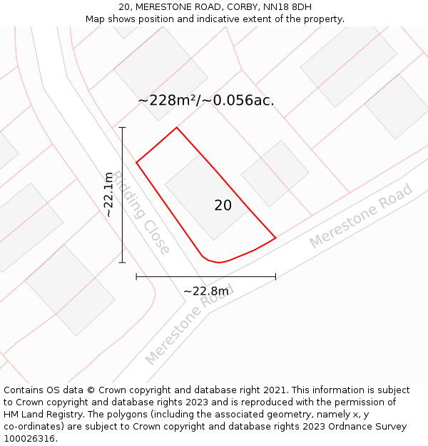 20, MERESTONE ROAD, CORBY, NN18 8DH: Plot and title map
