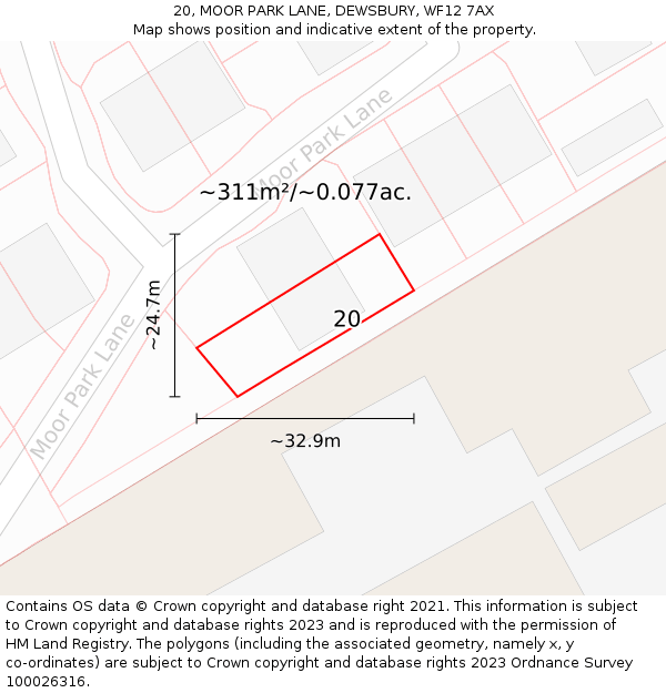 20, MOOR PARK LANE, DEWSBURY, WF12 7AX: Plot and title map