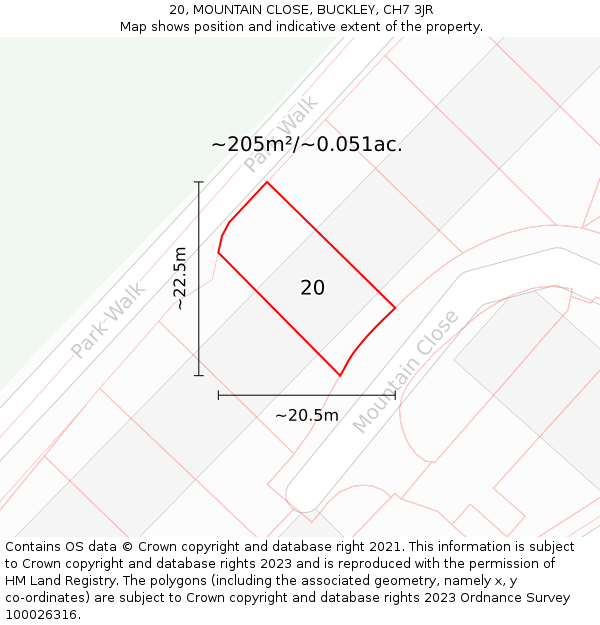 20, MOUNTAIN CLOSE, BUCKLEY, CH7 3JR: Plot and title map