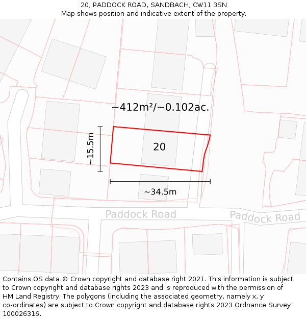 20, PADDOCK ROAD, SANDBACH, CW11 3SN: Plot and title map