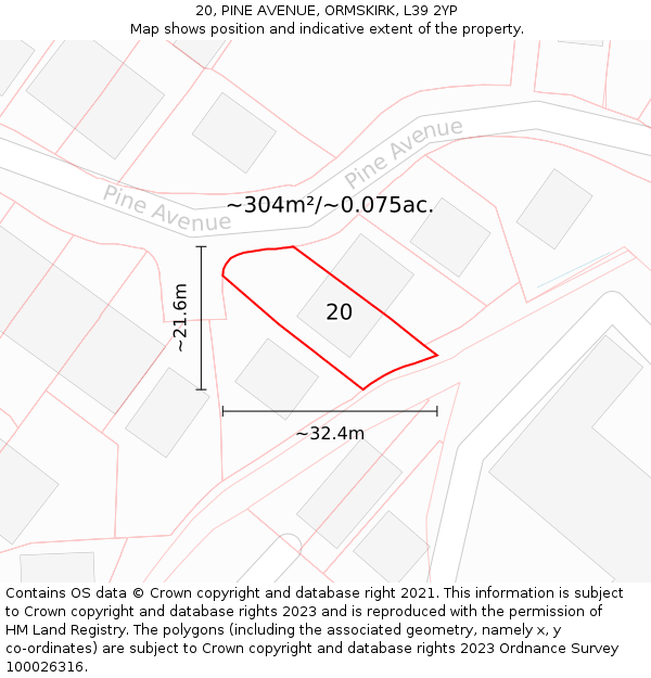 20, PINE AVENUE, ORMSKIRK, L39 2YP: Plot and title map