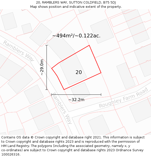 20, RAMBLERS WAY, SUTTON COLDFIELD, B75 5DJ: Plot and title map
