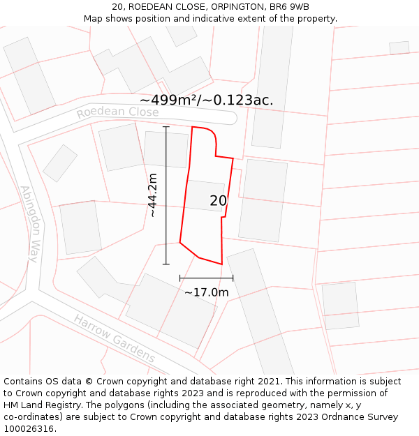 20, ROEDEAN CLOSE, ORPINGTON, BR6 9WB: Plot and title map