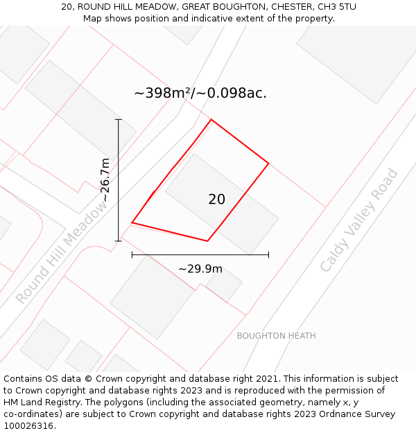 20, ROUND HILL MEADOW, GREAT BOUGHTON, CHESTER, CH3 5TU: Plot and title map