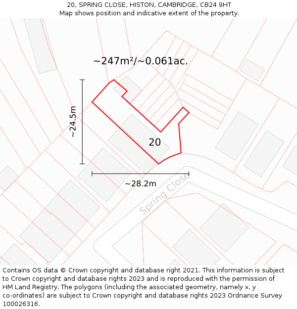 20, SPRING CLOSE, HISTON, CAMBRIDGE, CB24 9HT: Plot and title map
