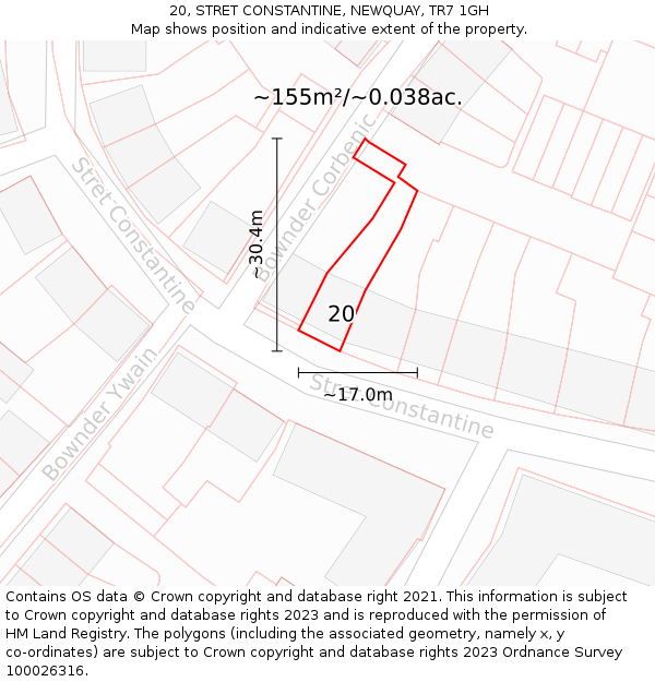 20, STRET CONSTANTINE, NEWQUAY, TR7 1GH: Plot and title map