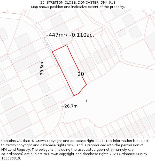 20, STRETTON CLOSE, DONCASTER, DN4 6UE: Plot and title map