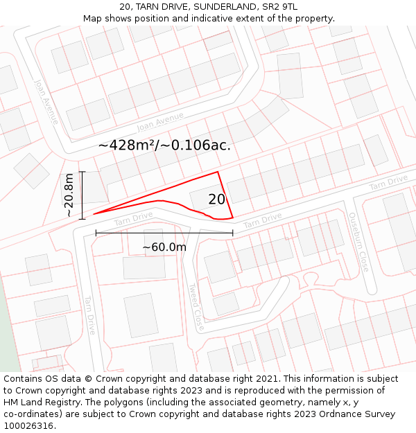 20, TARN DRIVE, SUNDERLAND, SR2 9TL: Plot and title map