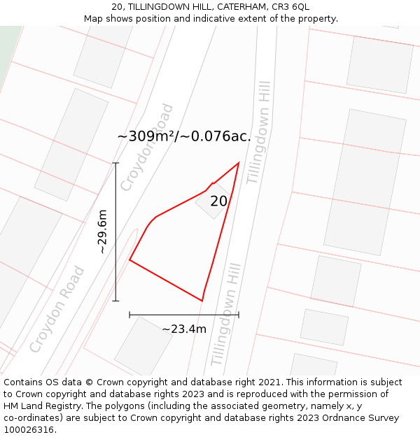 20, TILLINGDOWN HILL, CATERHAM, CR3 6QL: Plot and title map