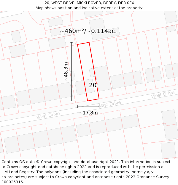 20, WEST DRIVE, MICKLEOVER, DERBY, DE3 0EX: Plot and title map