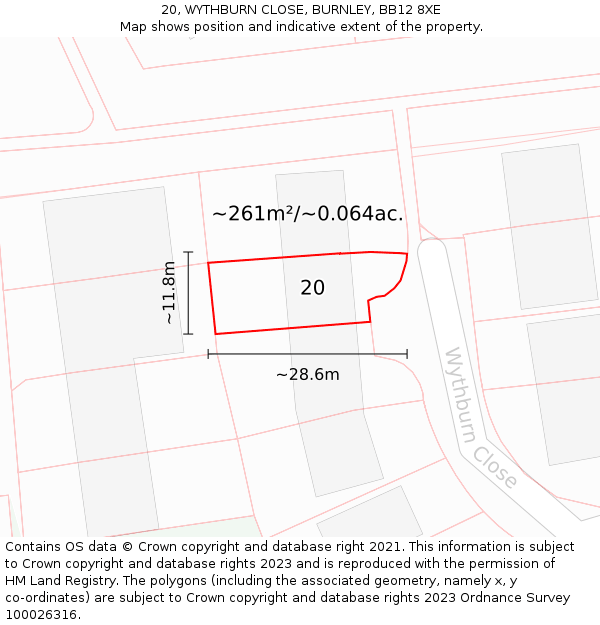 20, WYTHBURN CLOSE, BURNLEY, BB12 8XE: Plot and title map
