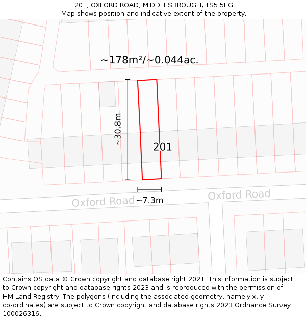 201, OXFORD ROAD, MIDDLESBROUGH, TS5 5EG: Plot and title map