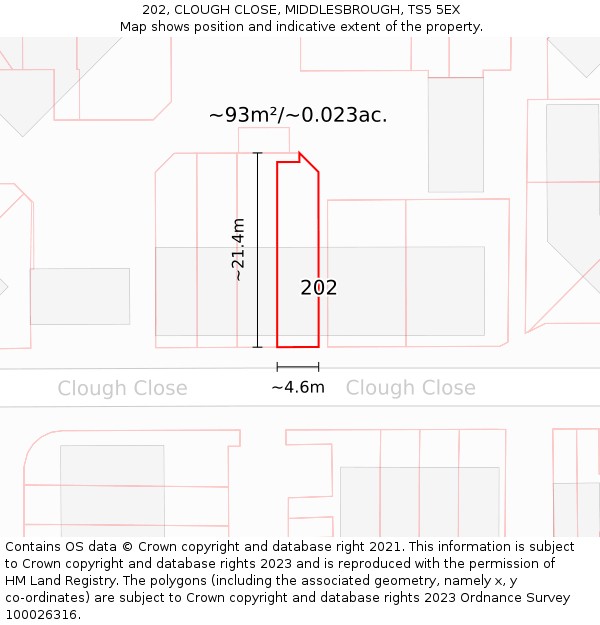 202, CLOUGH CLOSE, MIDDLESBROUGH, TS5 5EX: Plot and title map