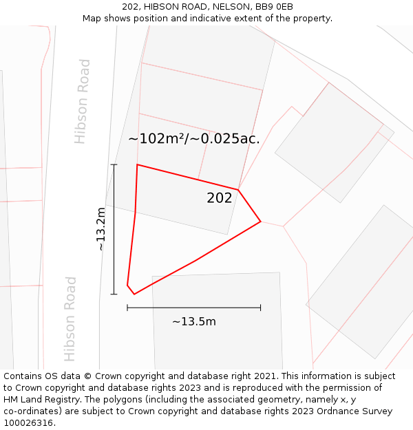 202, HIBSON ROAD, NELSON, BB9 0EB: Plot and title map