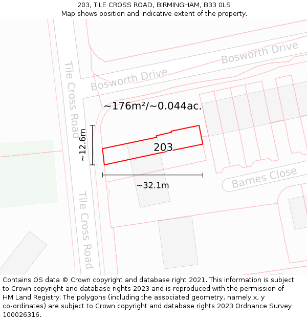 203, TILE CROSS ROAD, BIRMINGHAM, B33 0LS: Plot and title map