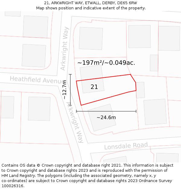 21, ARKWRIGHT WAY, ETWALL, DERBY, DE65 6RW: Plot and title map