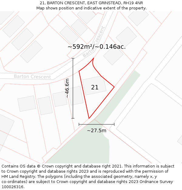 21, BARTON CRESCENT, EAST GRINSTEAD, RH19 4NR: Plot and title map